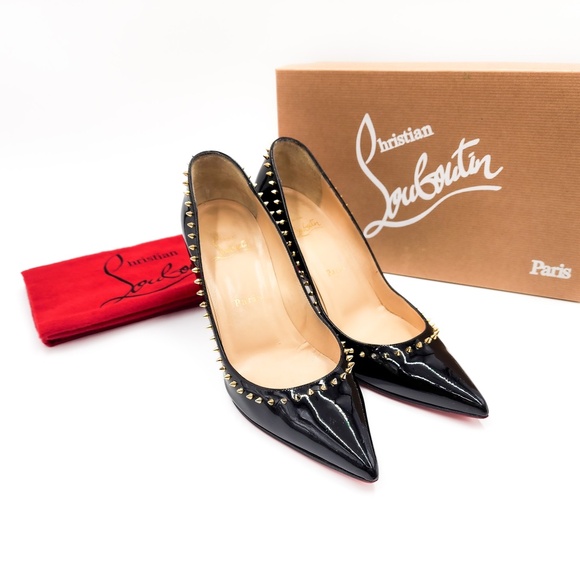 Christian Louboutin Black Patent Leather Spike Anjalina 85 Pumps EU 37.5 - Picture 8 of 8